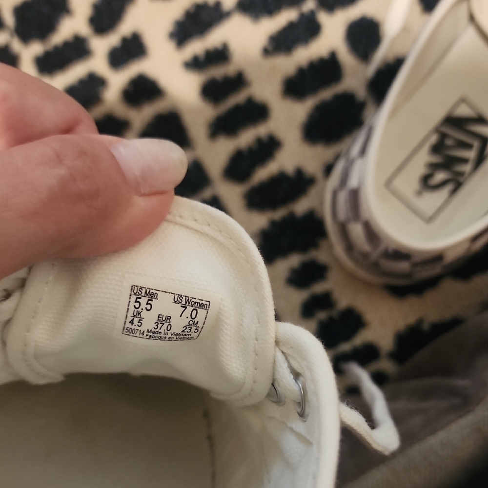 Vans White and Silver Checkerboard Sneakers - Picture 2 of 5